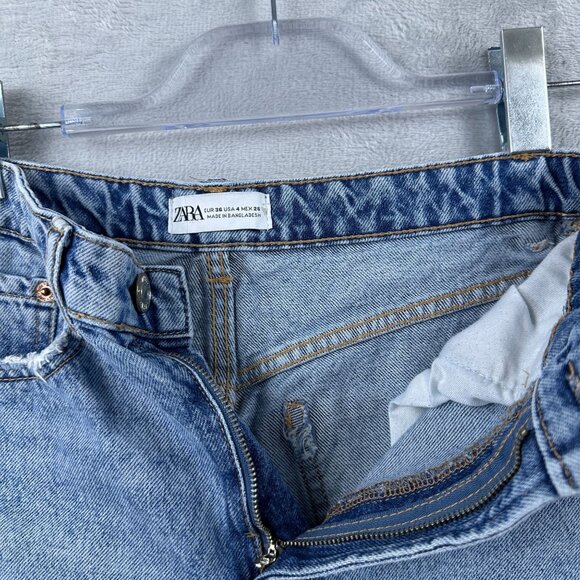 Zara High Waisted Mom Shorts Womens Size 4 Light Wash Denim High Rise Blue - Picture 3 of 8